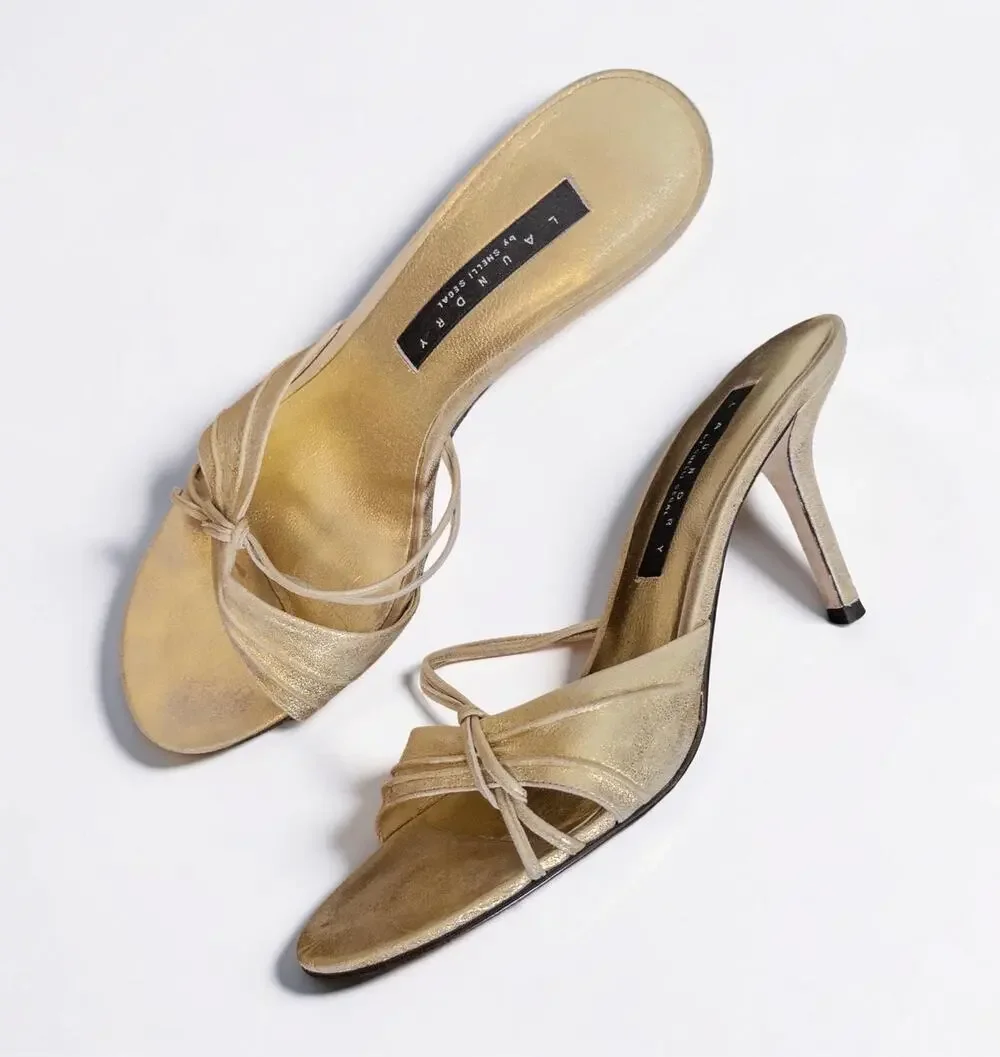 Laundry by Shelli Segal Gold Metallic Leather Open Toe Heels Size 9M